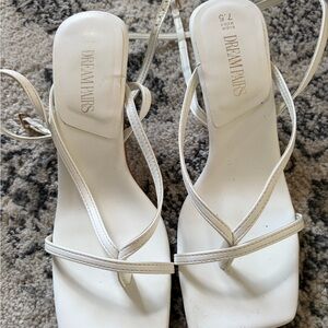 Dream Pairs White Strappy Square-Toe Heeled Sandals